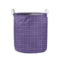 Purple Grey And White Tattersall Print Collapsible Laundry Basket