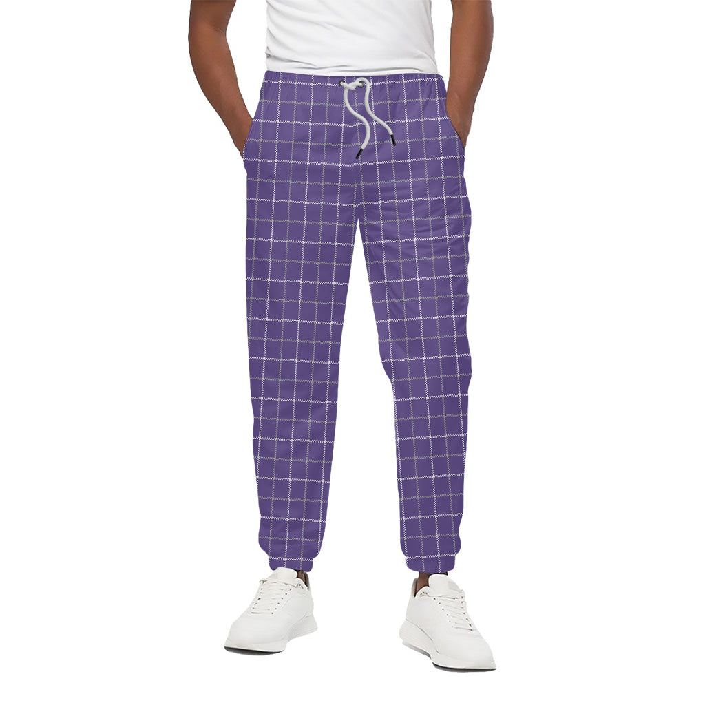 Purple Grey And White Tattersall Print Cotton Pants