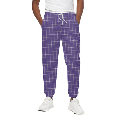 Purple Grey And White Tattersall Print Cotton Pants