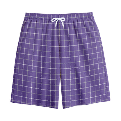 Purple Grey And White Tattersall Print Cotton Shorts
