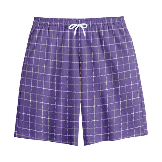 Purple Grey And White Tattersall Print Cotton Shorts