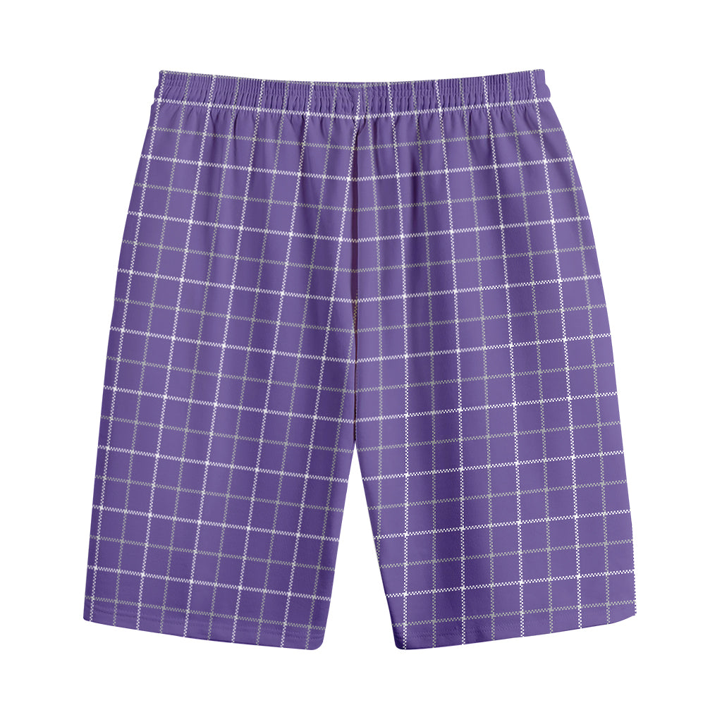 Purple Grey And White Tattersall Print Cotton Shorts