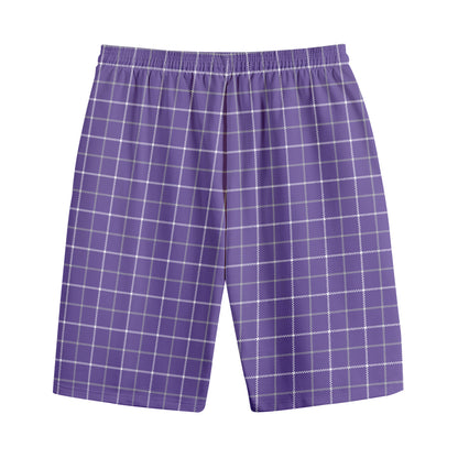 Purple Grey And White Tattersall Print Cotton Shorts