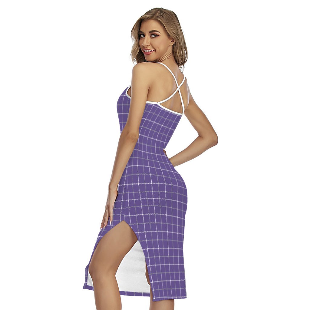 Purple Grey And White Tattersall Print Cross Back Cami Dress