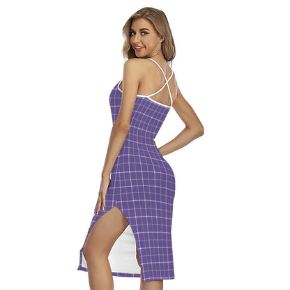 Purple Grey And White Tattersall Print Cross Back Cami Dress