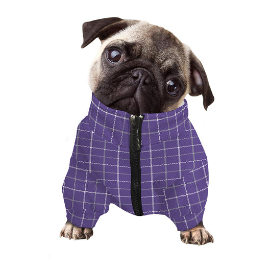 Purple Grey And White Tattersall Print Dog Zip Up Jacket