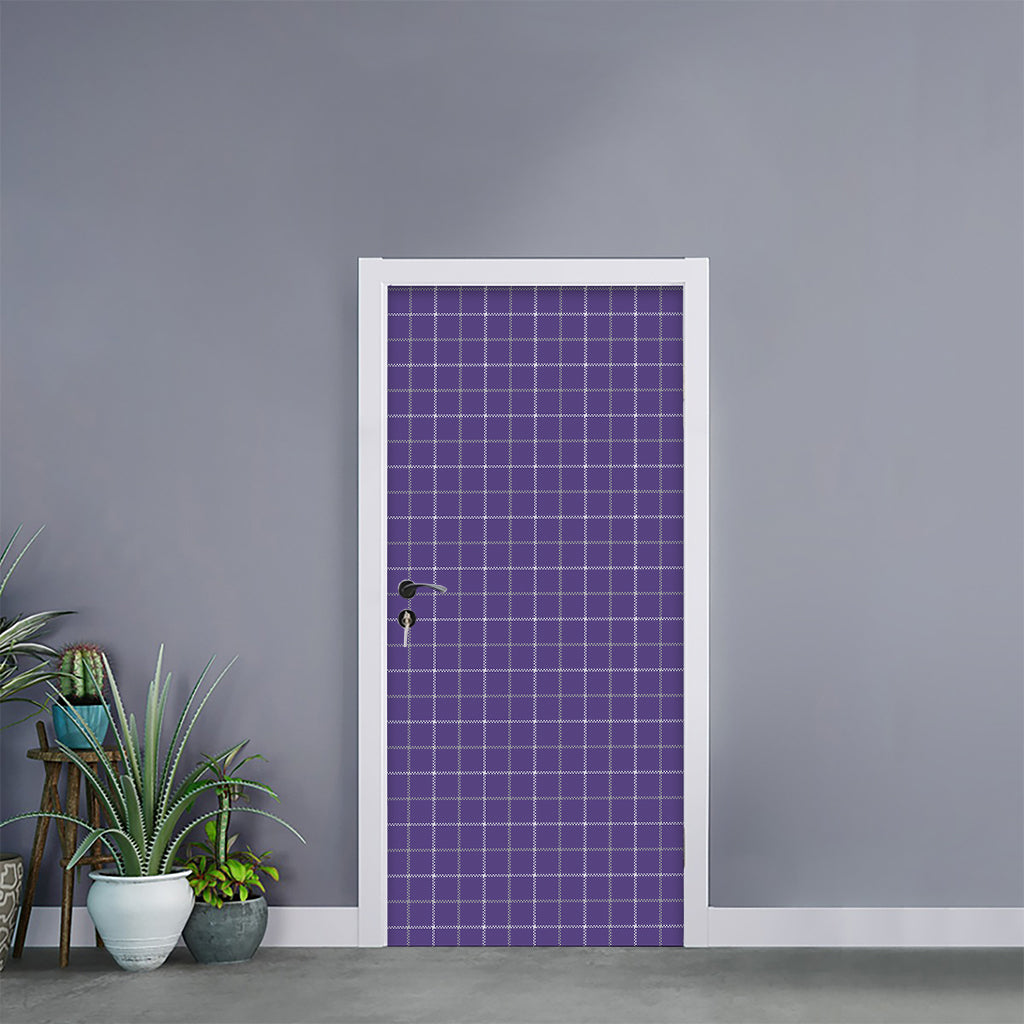 Purple Grey And White Tattersall Print Door Sticker
