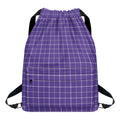 Purple Grey And White Tattersall Print Drawstring Backpack