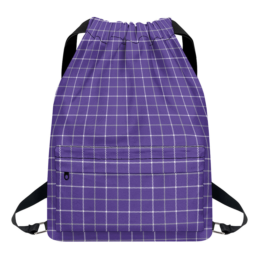 Purple Grey And White Tattersall Print Drawstring Backpack