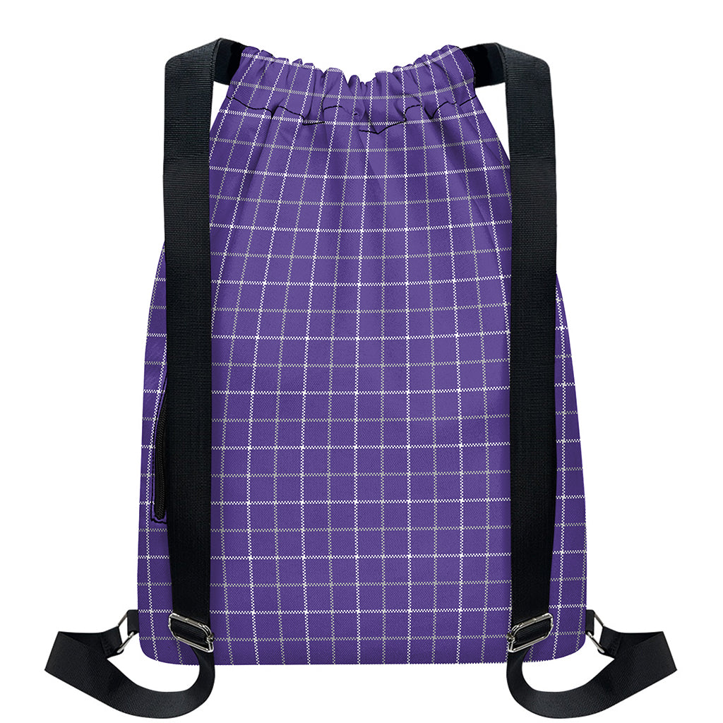 Purple Grey And White Tattersall Print Drawstring Backpack