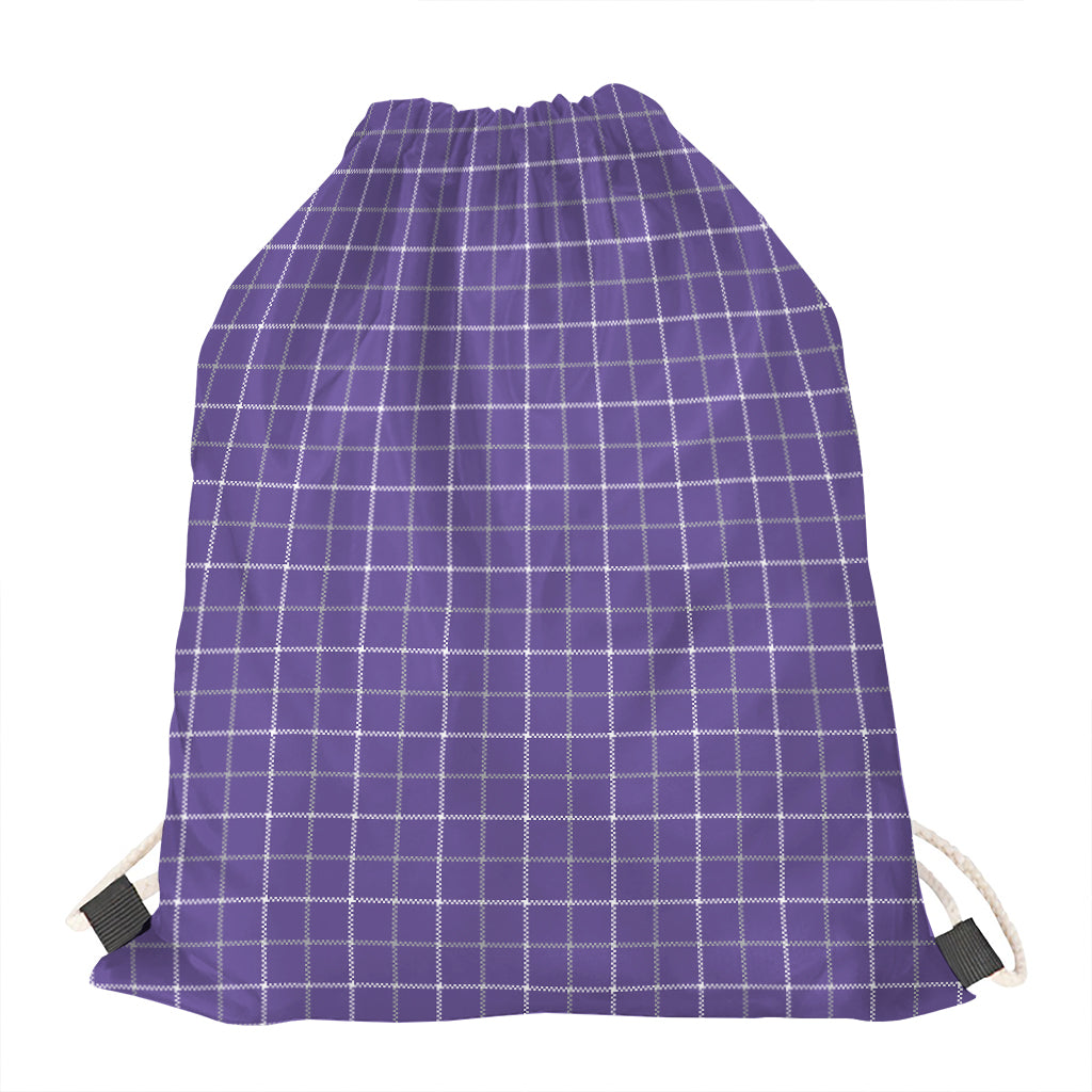 Purple Grey And White Tattersall Print Drawstring Bag