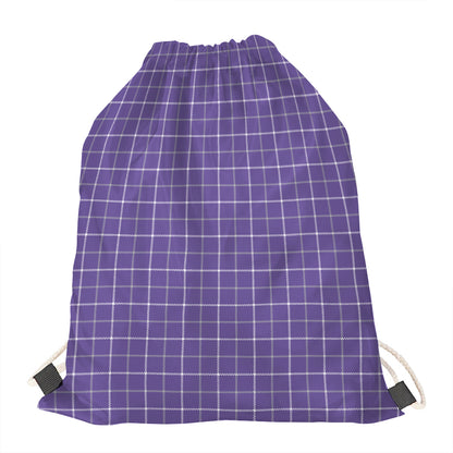 Purple Grey And White Tattersall Print Drawstring Bag