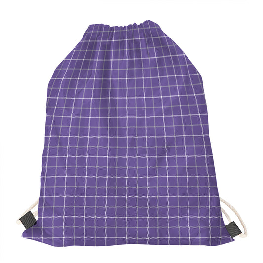 Purple Grey And White Tattersall Print Drawstring Bag