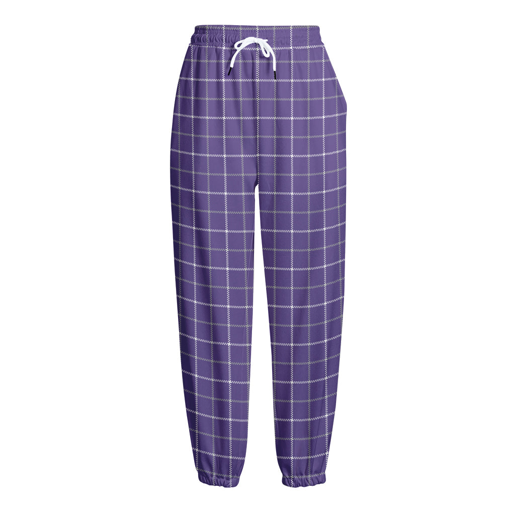Purple Grey And White Tattersall Print Fleece Lined Knit Pants