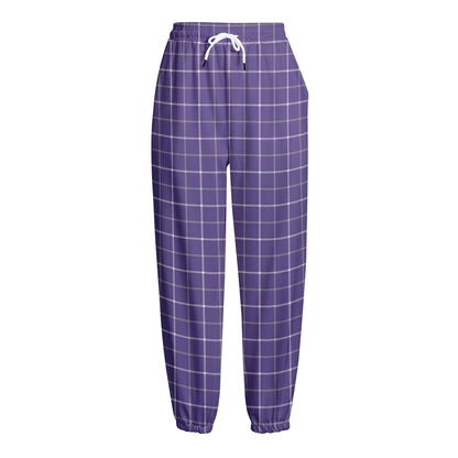 Purple Grey And White Tattersall Print Fleece Lined Knit Pants