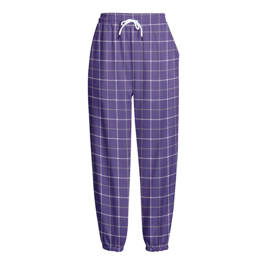 Purple Grey And White Tattersall Print Fleece Lined Knit Pants