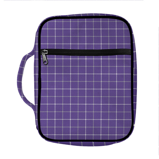 Purple Grey And White Tattersall Print Front Pocket Bible Bag