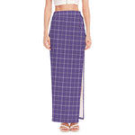 Purple Grey And White Tattersall Print High Slit Maxi Skirt