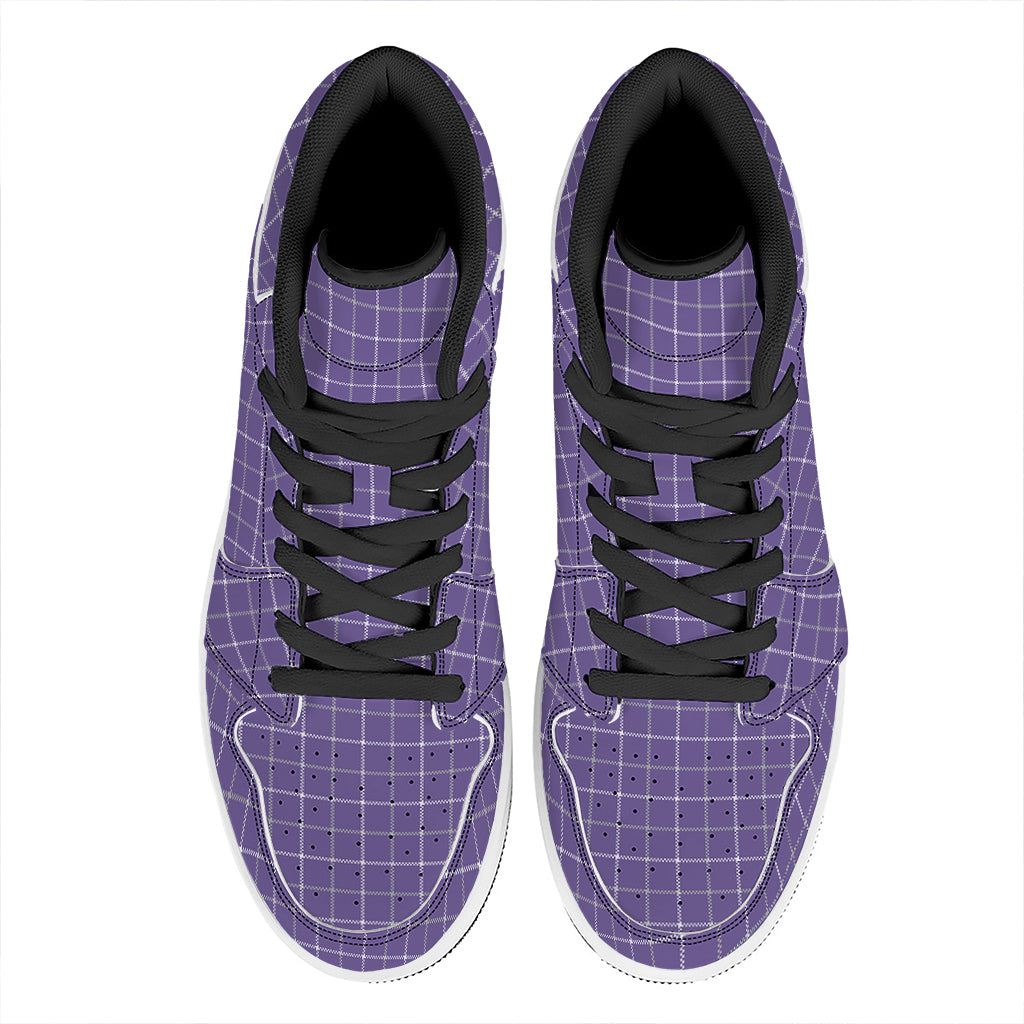Purple Grey And White Tattersall Print High Top Leather Sneakers