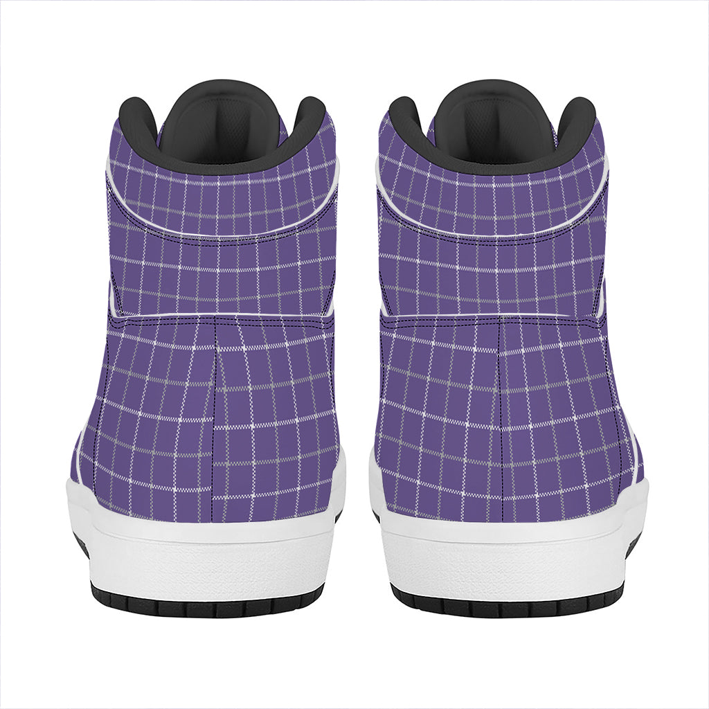 Purple Grey And White Tattersall Print High Top Leather Sneakers