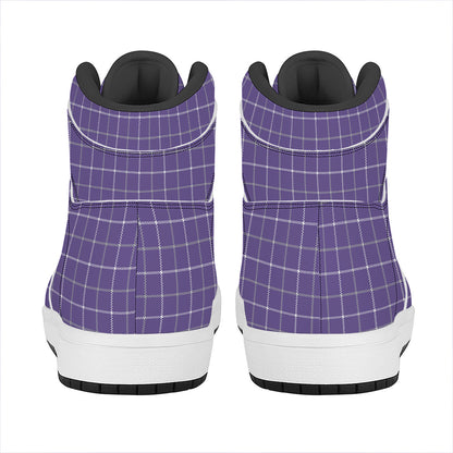 Purple Grey And White Tattersall Print High Top Leather Sneakers