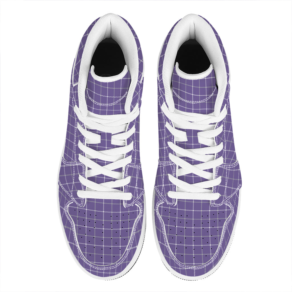 Purple Grey And White Tattersall Print High Top Leather Sneakers