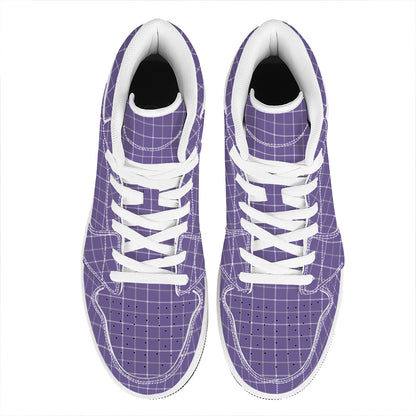Purple Grey And White Tattersall Print High Top Leather Sneakers