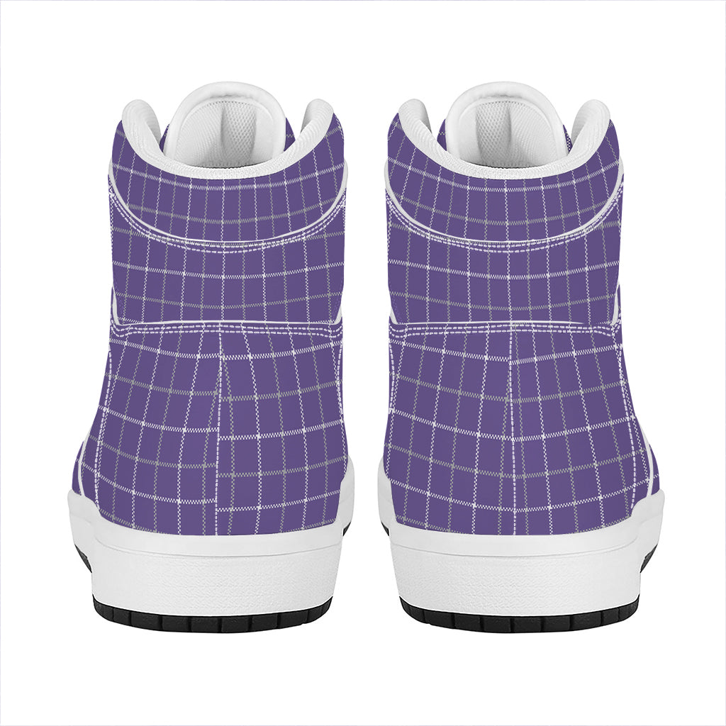 Purple Grey And White Tattersall Print High Top Leather Sneakers