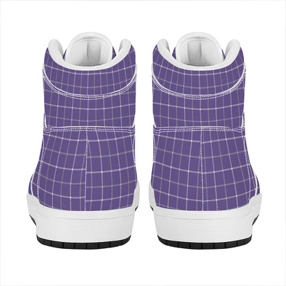 Purple Grey And White Tattersall Print High Top Leather Sneakers