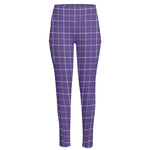 Purple Grey And White Tattersall Print High-Waisted Pocket Leggings