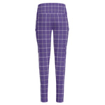 Purple Grey And White Tattersall Print High-Waisted Pocket Leggings