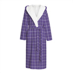 Purple Grey And White Tattersall Print Hooded Bathrobe