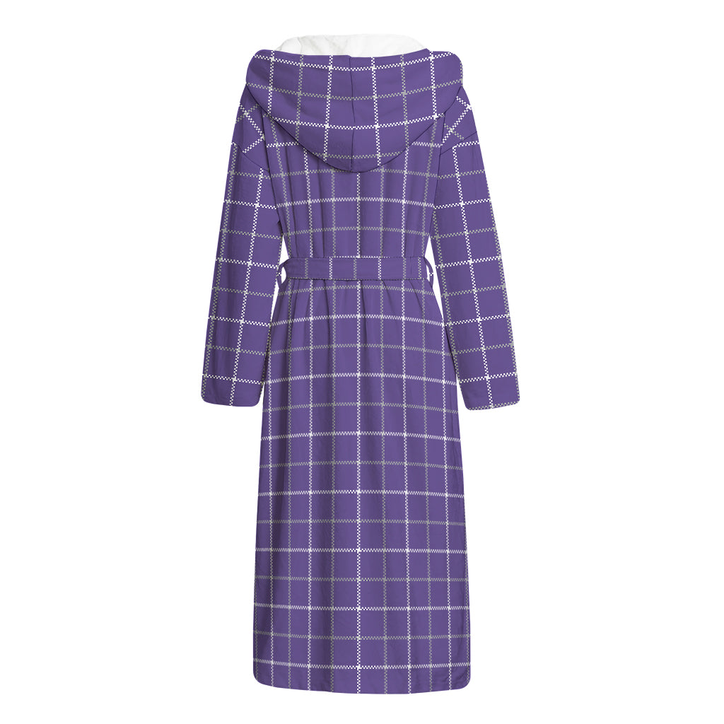 Purple Grey And White Tattersall Print Hooded Bathrobe