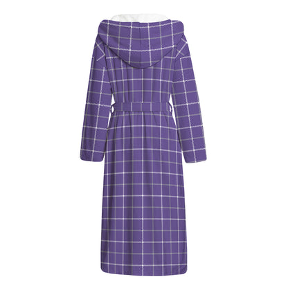 Purple Grey And White Tattersall Print Hooded Bathrobe