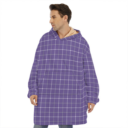 Purple Grey And White Tattersall Print Hoodie Blanket