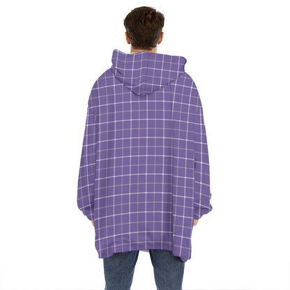 Purple Grey And White Tattersall Print Hoodie Blanket