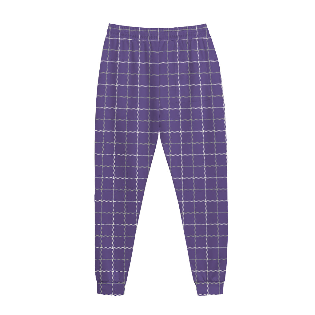 Purple Grey And White Tattersall Print Jogger Pants