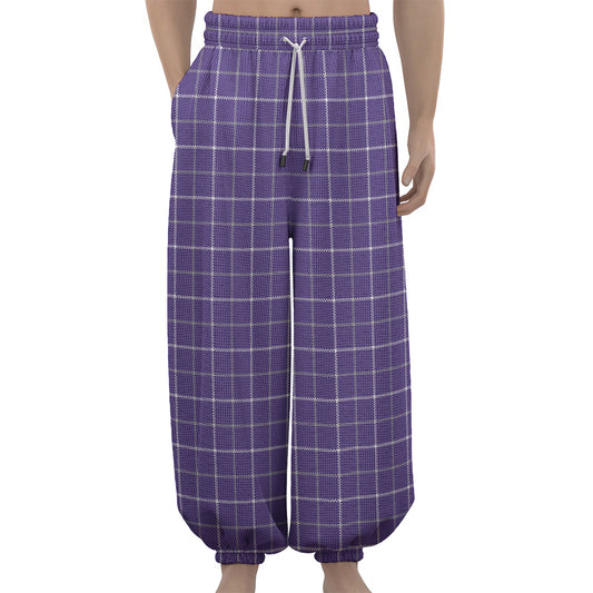 Purple Grey And White Tattersall Print Lantern Pants