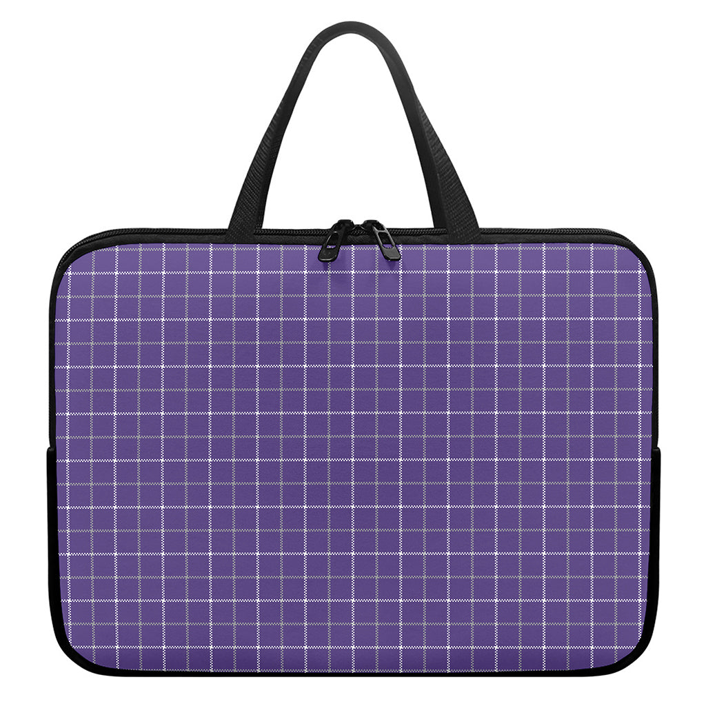 Purple Grey And White Tattersall Print Laptop Sleeve With Handle