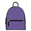 Purple Grey And White Tattersall Print Leather Backpack