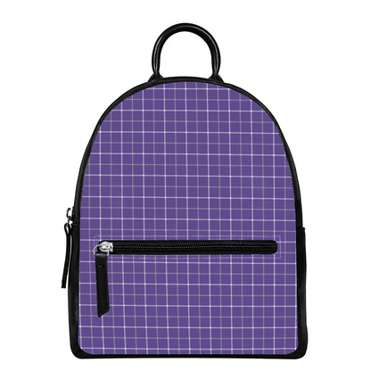 Purple Grey And White Tattersall Print Leather Backpack