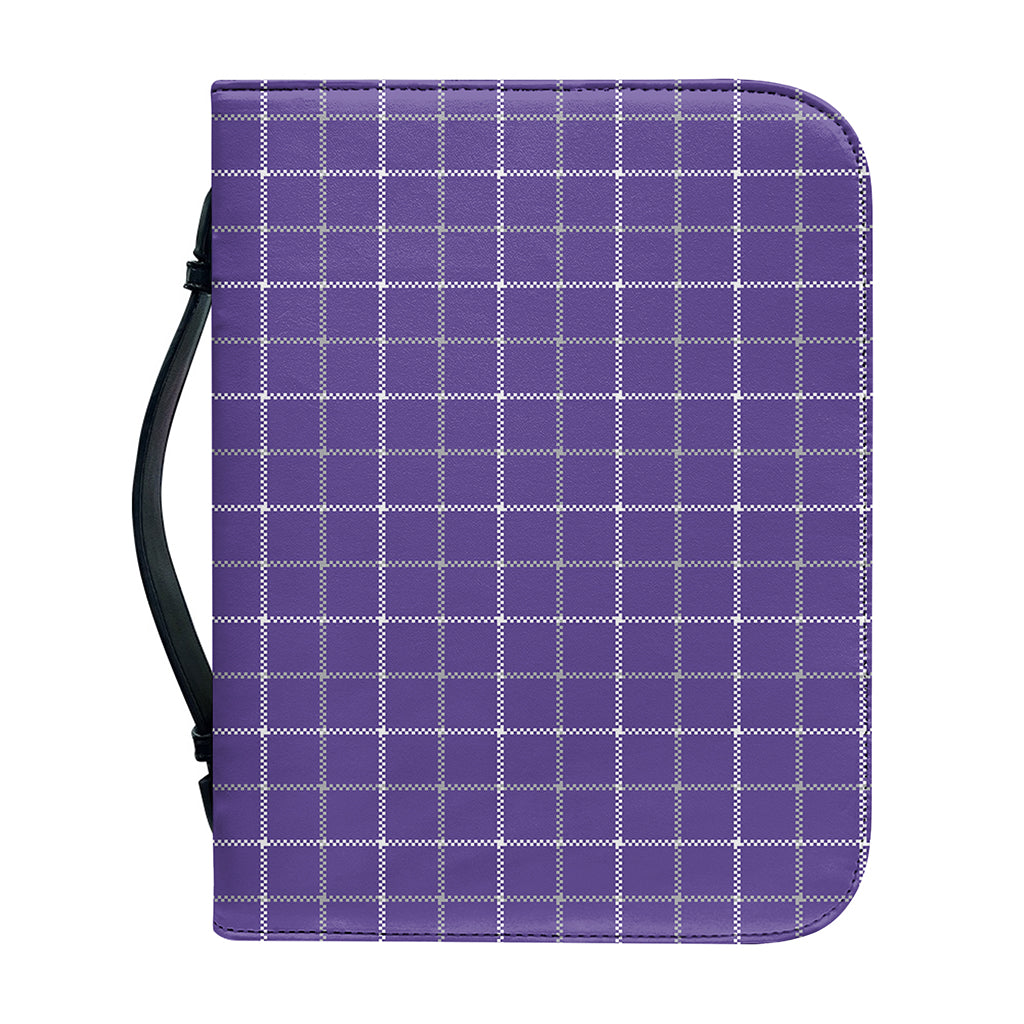 Purple Grey And White Tattersall Print Leather Bible Cover