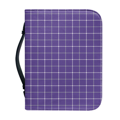 Purple Grey And White Tattersall Print Leather Bible Cover