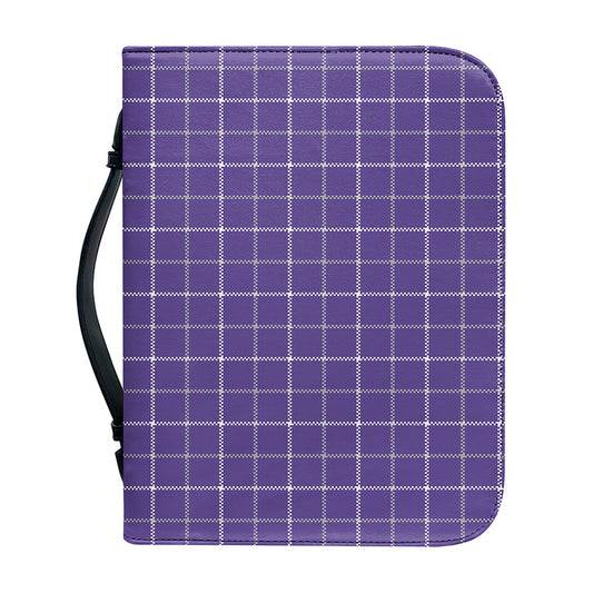 Purple Grey And White Tattersall Print Leather Bible Cover