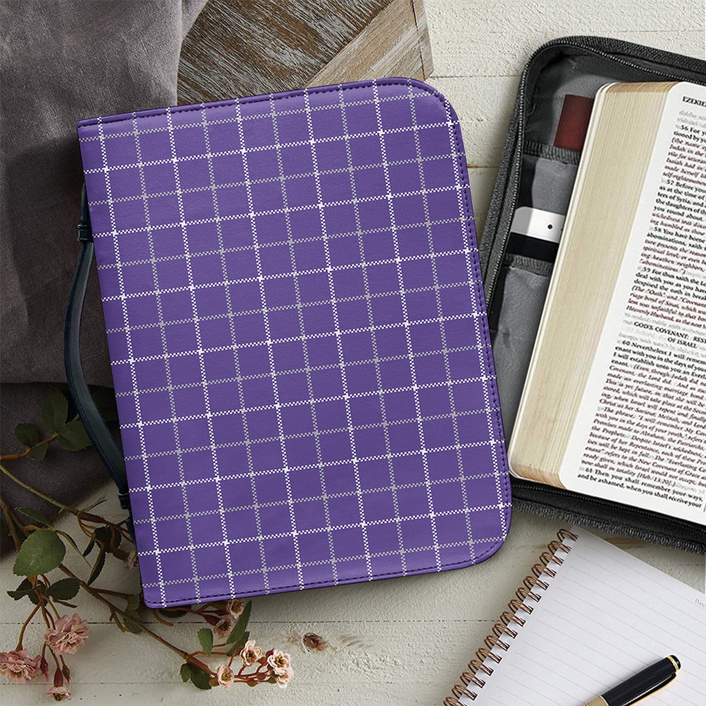 Purple Grey And White Tattersall Print Leather Bible Cover