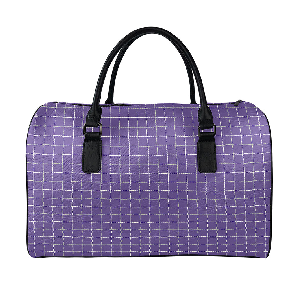 Purple Grey And White Tattersall Print Leather Duffle Bag