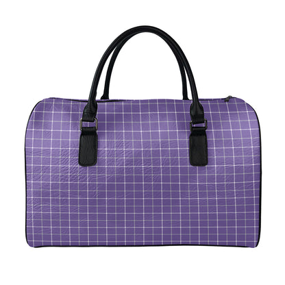 Purple Grey And White Tattersall Print Leather Duffle Bag