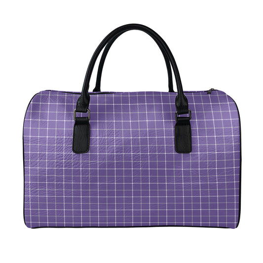 Purple Grey And White Tattersall Print Leather Duffle Bag