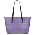 Purple Grey And White Tattersall Print Leather Tote Bag With Zipper