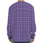 Purple Grey And White Tattersall Print Long Sleeve Baseball Jersey